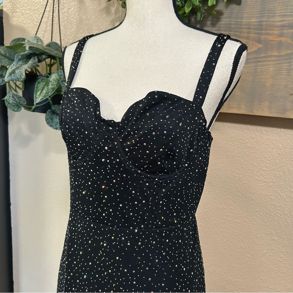 NWT Lulus A-Lister Black Rhinestone Bustier Maxi Dress - Picture 4 of 11